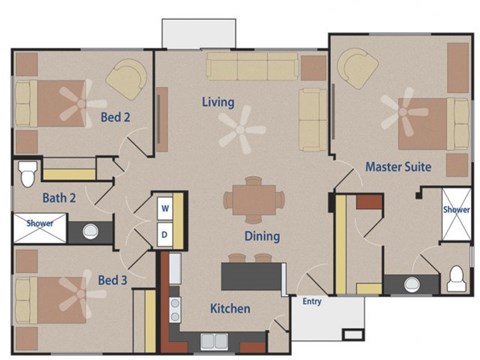 THE GRIFFIN 3 bedroom 2 bathroom 1244 square feet floor plan at Casitas At San Marcos in Chandler, AZ